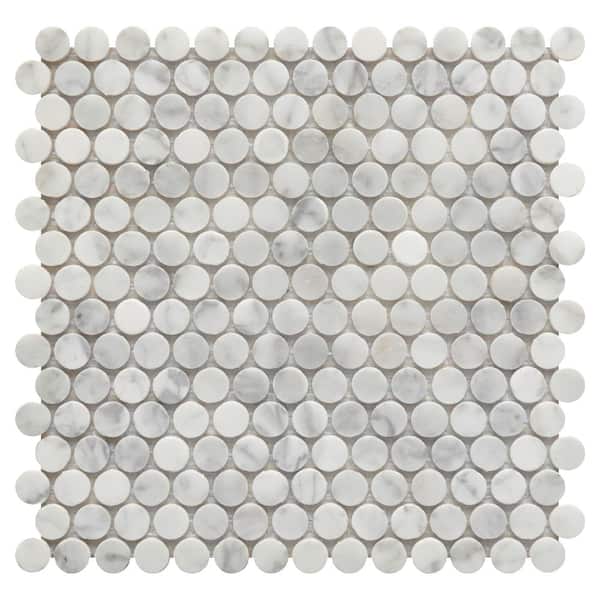 Roca Rockart Carrara Marble 12 in. x 12 in. Penny Round Natural Stone Mosaic Tile (11.8403 sq. ft./Case)