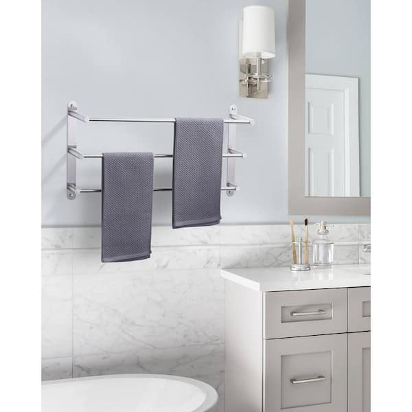 24 in. Brushed Nickel 3-Tier Wall Mounted Towel Rack with Mounting Hardware in Stainless Steel
