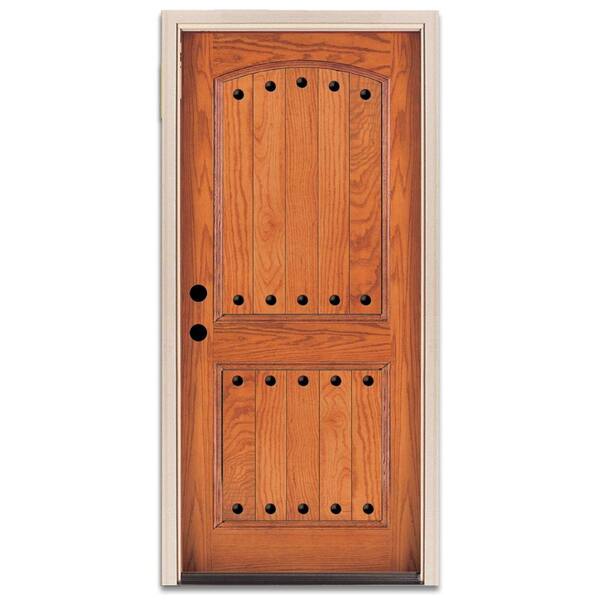 Unbranded Rustic 2-Panel Plank Prefinished Oak Wood Entry Door-DISCONTINUED