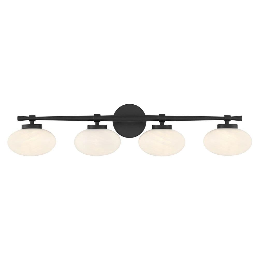 Barrow 33.75 in. W x 8 in. H 4-Light Matte Black Bathroom Vanity Light with Strie Glass Shades price history on PriceWatchPro
