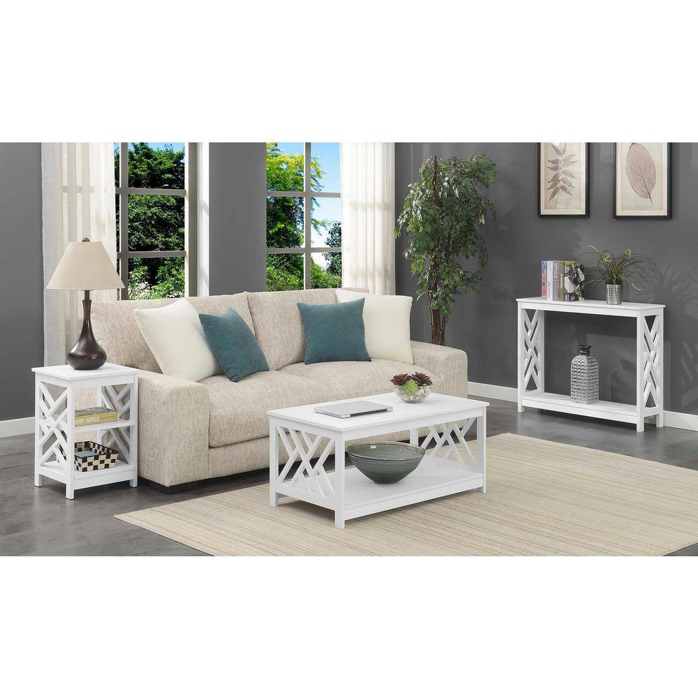 Sleek White MDF Titan Geometric End Table with Storage Shelves