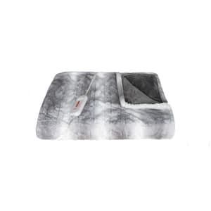 50 in. x 60 in. Faux Fur Grey/White Heated Throw
