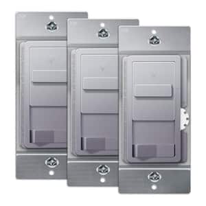 Kalide 200-Watt 3-Way Slide Dimmer Light Switch With On/Off Button, No Neutral, Silver (3-Pack)