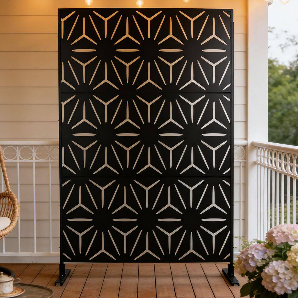 76 in. x 48 in. Freestanding Decorative Privacy Screen Black Metal for Outside Lawn Garden price history on PriceWatchPro