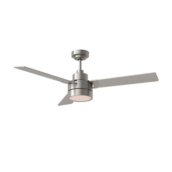 Generation Lighting Jovie 52 in. Modern Indoor/Outdoor Brushed Steel Ceiling Fan with Silver/American Walnut Reversible Blades, Light Kit