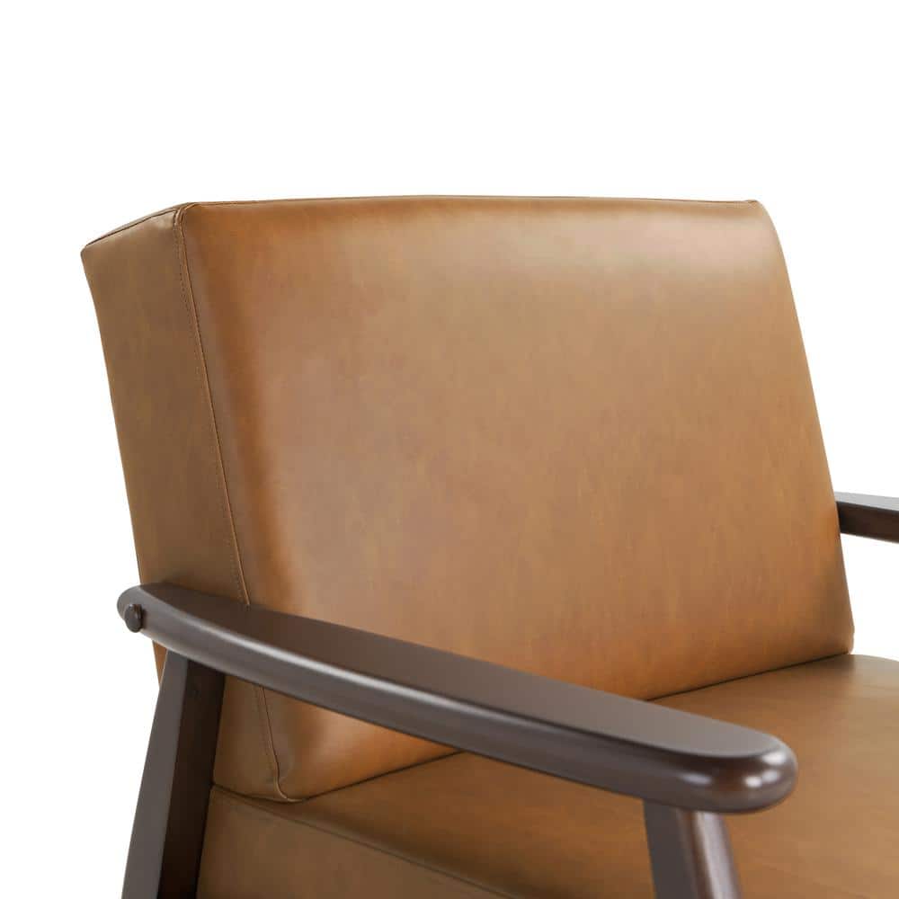 Caramel Faux Leather Barrel Accent Chair with Wood Frame