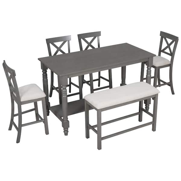 Polibi 6-Piece Gray Wood Top Dining Room Set Seats 5