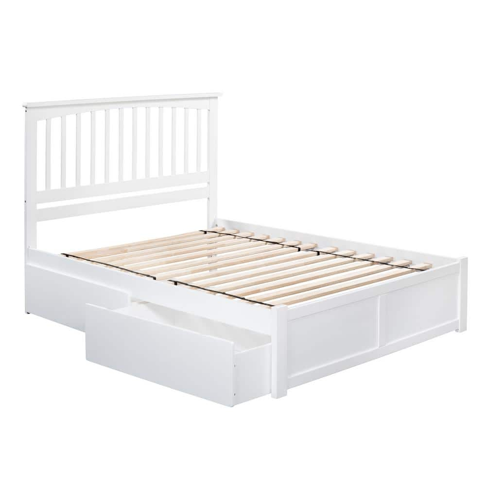 AFI Mission White Queen Solid Wood Storage Platform Bed with Flat Panel ...