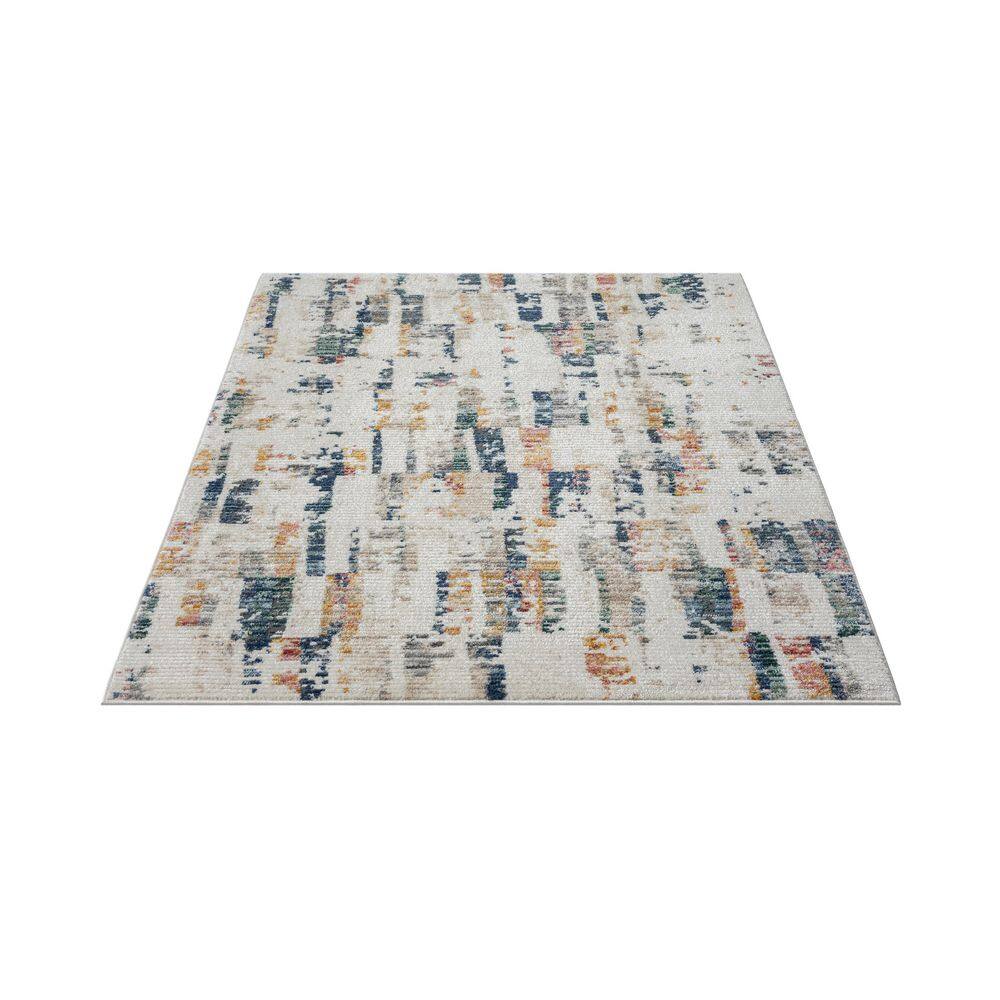Beaux 8' x 10' Blue and Orange Abstract Synthetic Rug