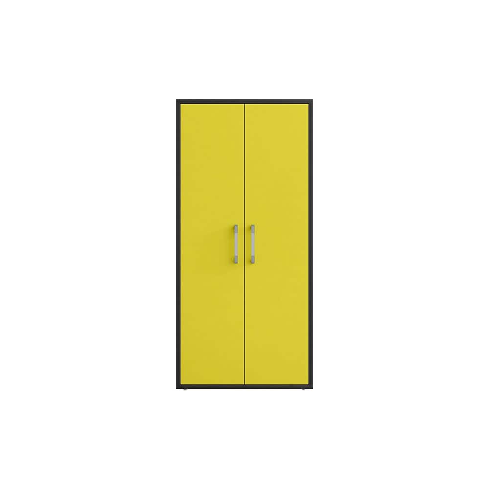 Manhattan Comfort Eiffel 35.43 in. W x 73.43 in. H x 17.72 in. D 4-Shelf Freestanding Cabinet in Matte Black and Yellow