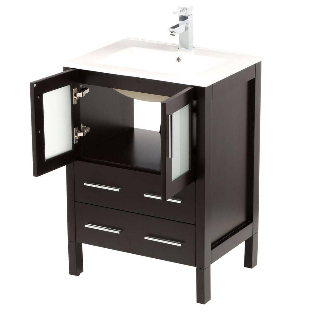 Espresso 24" Modern Free-Standing Bathroom Vanity Set with Ceramic Sink