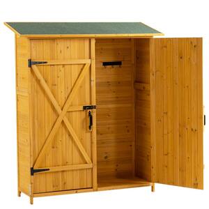 56 in. L x 20 in. W x 64 in. H Wooden Storage Cabinet Tool Shed Lockable Door Pitch Roof Garden Plant Outdoors Natural