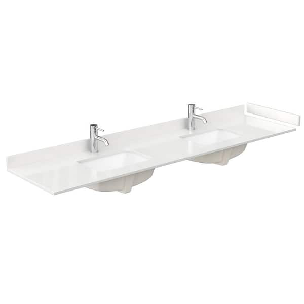 Wyndham Collection 84 in. W x 22 in. D Quartz White Rectangular Double Sink Bathroom Vanity Top in White