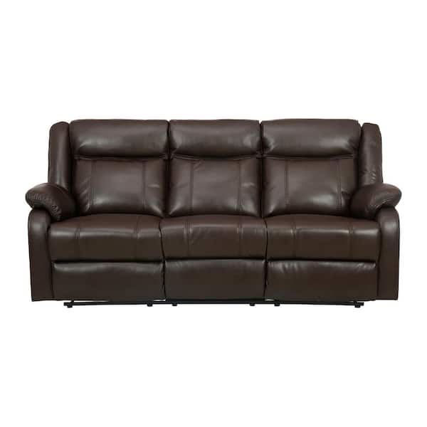 EVERGLADE HOME Atlas 81.5 in. Round Arm Faux Leather Straight in Brown