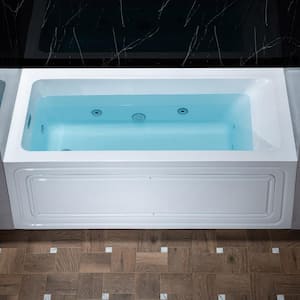 60 in. x 32 in. Whirlpool and Heated Bathtub with Chrome Left Drain in White