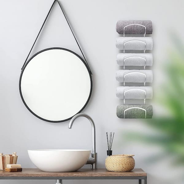 3-Tiered Rolled Hand and Bath Towel Rack Wall Mounted Torched Wood