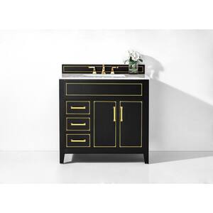 Aspen 36 in. W x 22 in. D Black Onyx Vanity with Top in Carrara Marble with White Basin