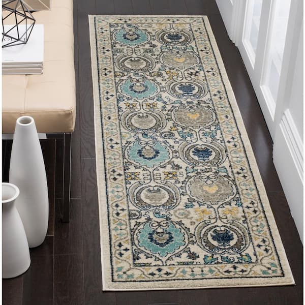 Evoke Ivory/Gray 2 ft. x 9 ft. Border Runner Rug