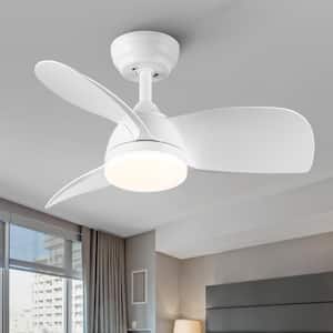 28 in. Integrated LED Indoor White Ceiling Fan with Light 6 Speeds Smart Modern 3 Light Color Dimmable
