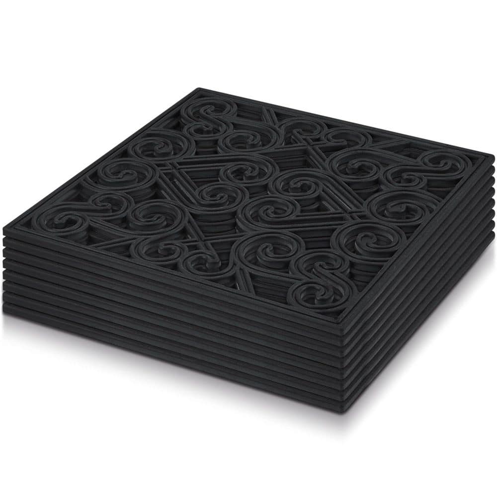 15 in. x 15 in. Square Rubber Pavers with Decorative Retro Exquisite Pattern for Garden Path, Black (8-Piece) price history on PriceWatchPro