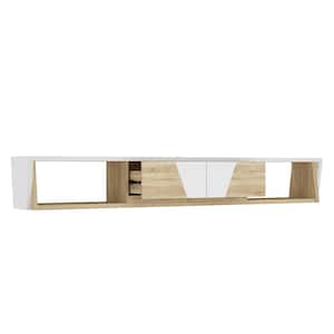 White & Wooden Grain TV Stand Entertainment Center Fits TV's up tp 90 in. with 2 Drawers & 2 Open Shelves