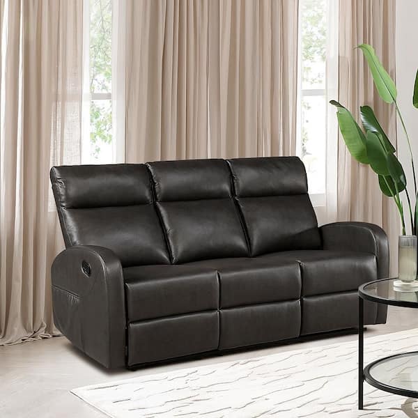 Glendale 71 in. W Slope Arm Faux Leather Rectangle Manual Double Reclining Sofa in Espresso