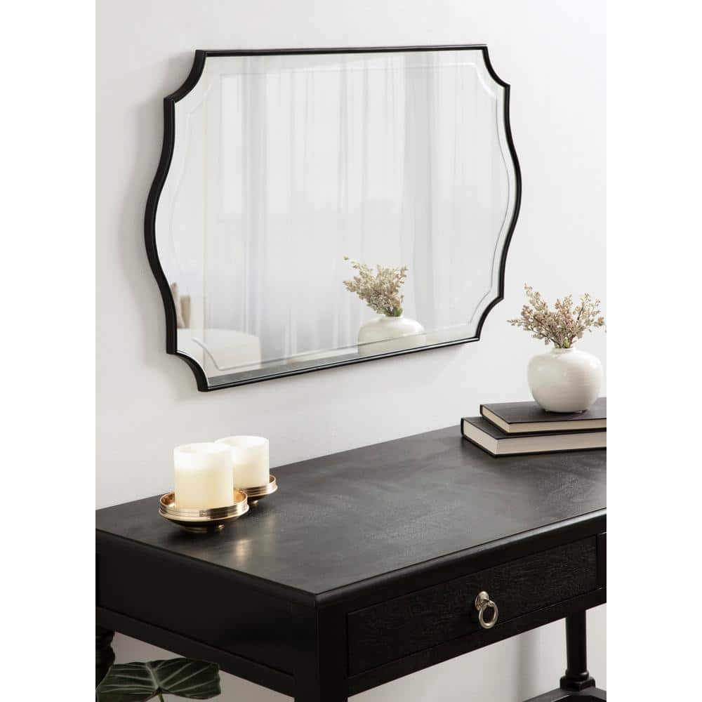Hollyn 36''x25'' Traditional Black Wood Scalloped Wall Mirror