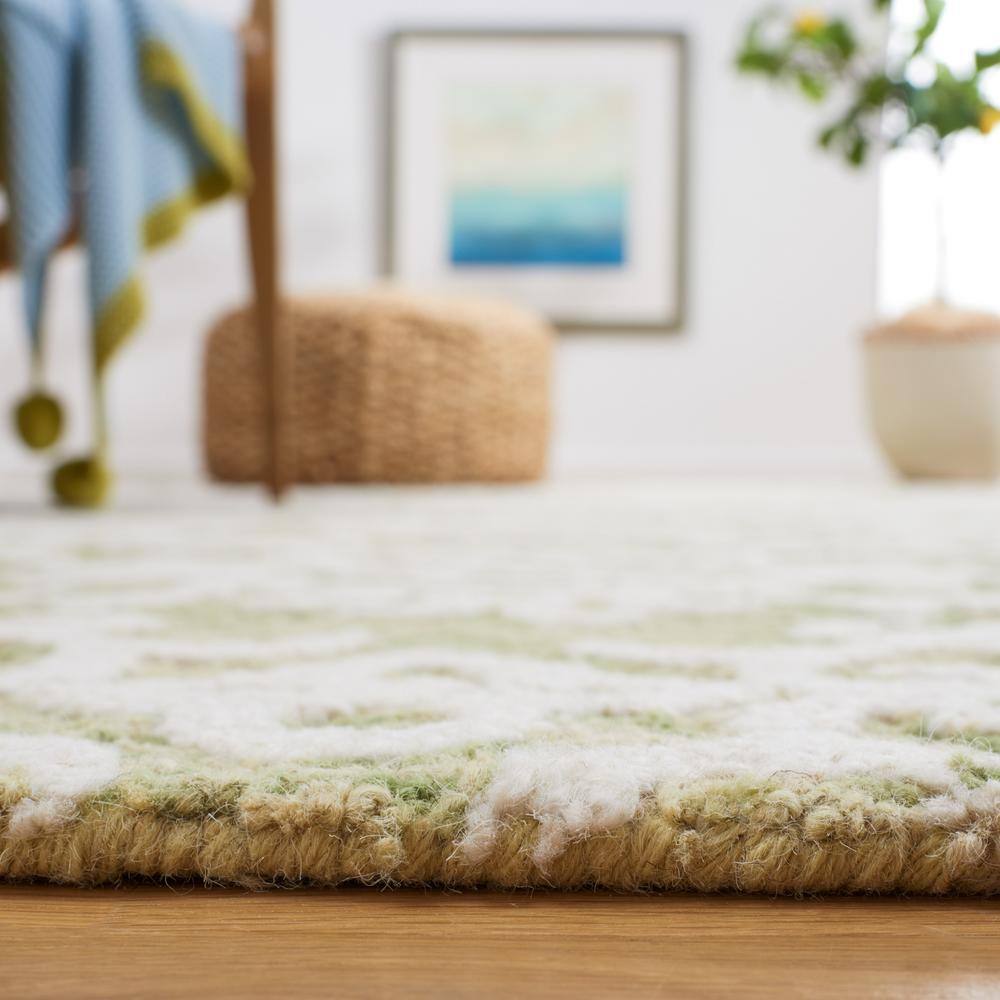 Ivory Floral Tufted Wool Rectangular Area Rug 5' x 8'