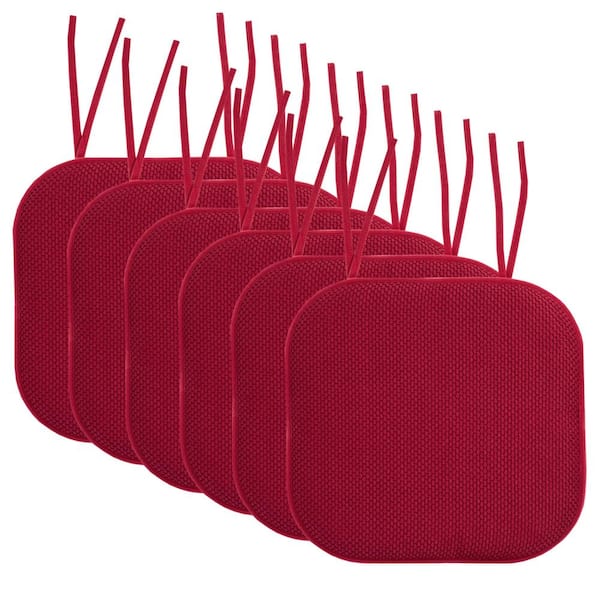 Sweet Home Collection Honeycomb Memory Foam Square 16 in. x 16 in. Non-Slip Back Chair Cushion with Ties (6-Pack), Red