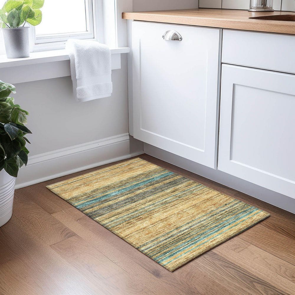 Wheat Stripe Flat Woven Synthetic Rectangular Rug 10' x 14'