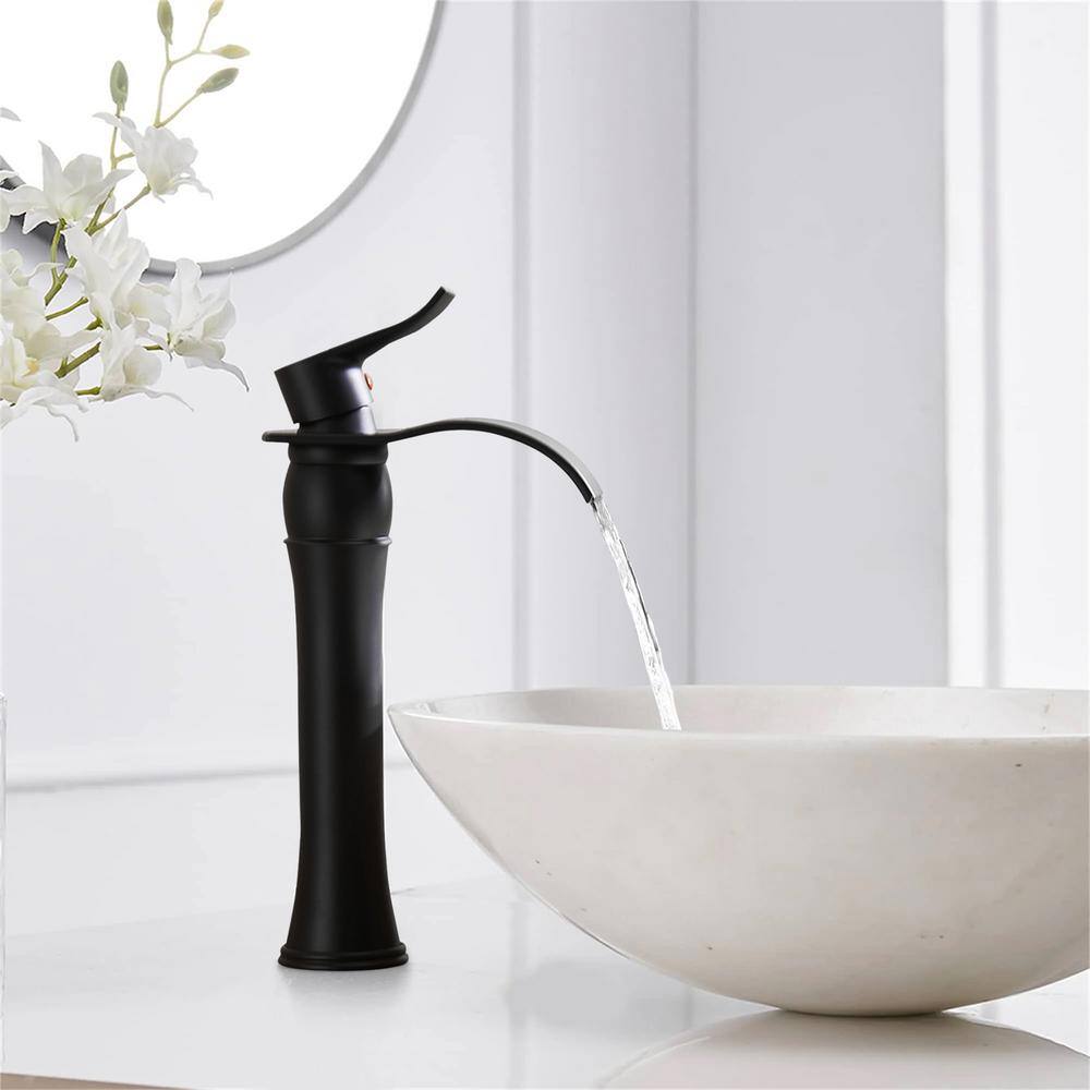 Matte Black Single Handle Waterfall Vessel Sink Faucet