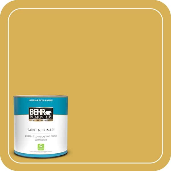 BEHR PREMIUM PLUS 1 qt. #370D-6 Golden Cricket Satin Enamel Low Odor Interior Paint & Primer