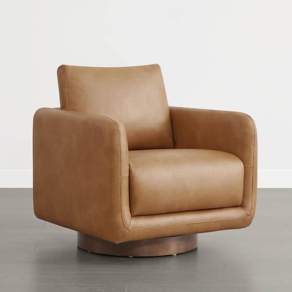 Jareth Cognac Brown Faux Leather Swivel Arm Chair Modern Accent Chair with Removable Cusion for Living Room and Bed Room
