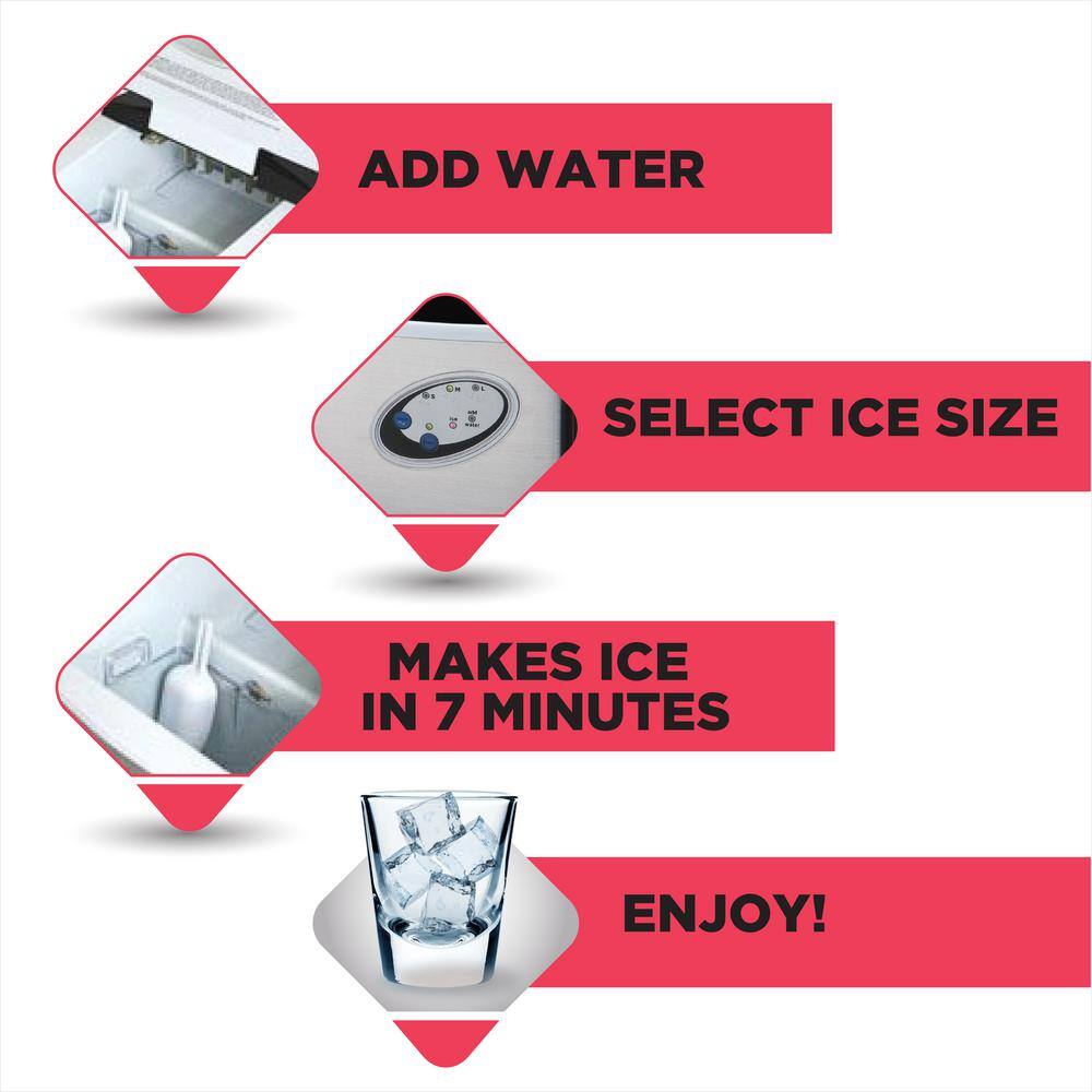 48 lb. Black Stainless Steel Freestanding Ice Maker with LED Control