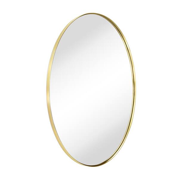 TEHOME Javell 20 in. W x 30 in. H Small Oval Stainless Steel Framed Wall Mounted Bathroom Vanity Mirror in Brushed Gold