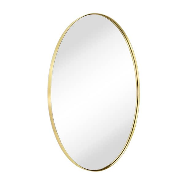 TEHOME Javell 20 in. W x 30 in. H Small Oval Stainless Steel Framed Wall Mounted Bathroom Vanity Mirror in Brushed Gold