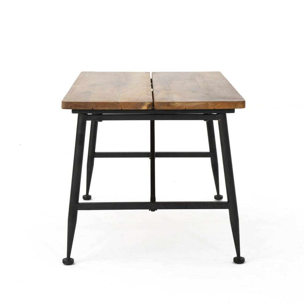 Sleek Antique Acacia Wood and Black Iron Patio Coffee Table