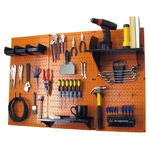 32 in. x 48 in. Metal Pegboard Standard Tool Storage Kit with Orange Pegboard and Black Peg Accessories