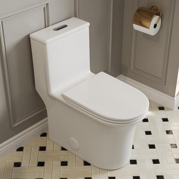 1-Piece 1.1/1.6 GPF 360° Dual Flush Elongated Toilet Comfortable Height in White 12 in. Rough-In, Seat Included
