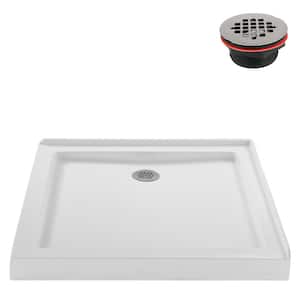NT-231-36WH-LF 36 in. L x 36 in. W Corner Acrylic Shower Pan Base, Glossy White with Left Hand Drain, ABS Drain Included