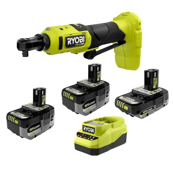 RYOBI - ONE+ HP 18V Brushless Cordless Compact 3/8 in. Ratchet Kit with (1) 2.0 Ah Battery, (2) 4.0 Ah Batteries, and Charger