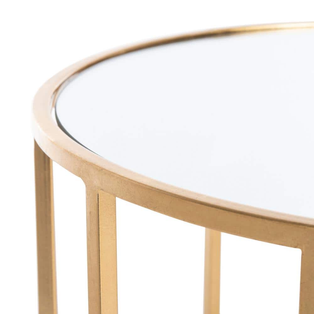 Transitional Gold Leaf Iron Base Round Mirrored Accent Table