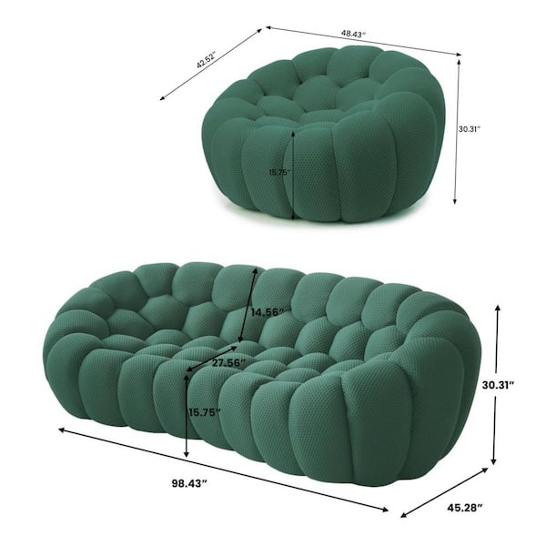 Magic Home 98 in. 2-Piece Green Fabric Armless Bubble Curved Sofa