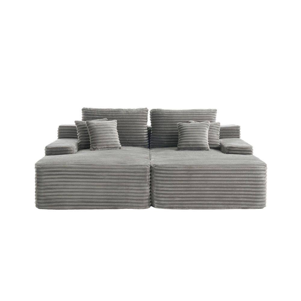81.9 in. Straight Arm 2-piece Faux Rabbit Fur Polyester Rectangle Sectional Sofa in. Light Gray