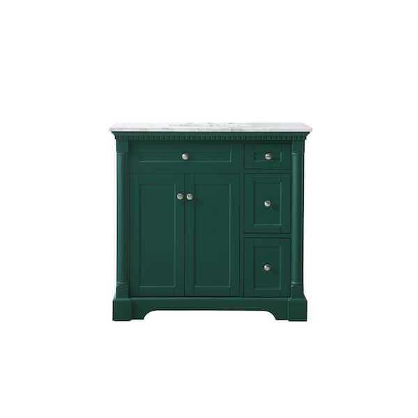 Unbranded Timeless Home 36 in. W x 21.5 in. D x 35 in. H Single Bathroom Vanity in Green with White Marble