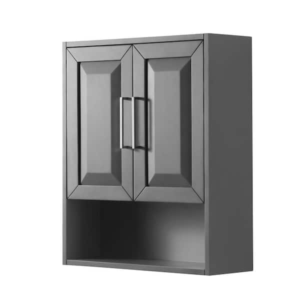 Wyndham Collection Daria 25 in. W x 30 in. H x 9 in. D Bathroom Storage Wall Cabinet in Dark Gray