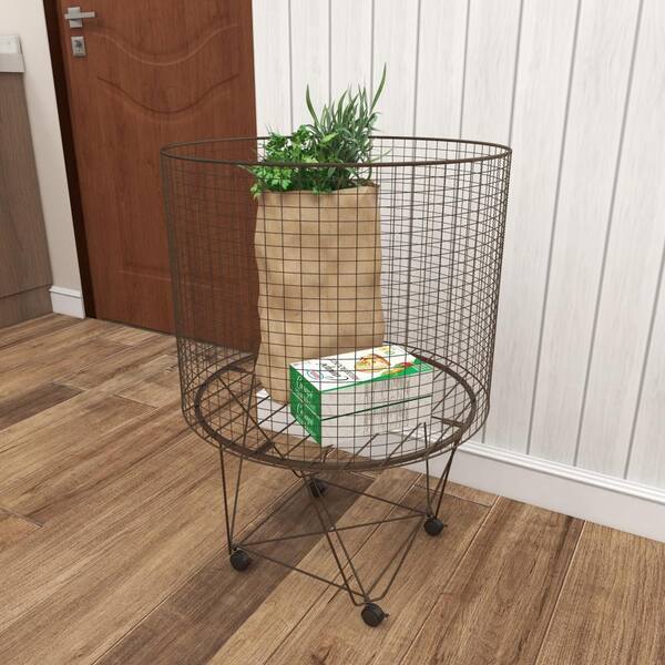 Litton Lane 28 in. Bronze Deep Set Wire Basket Storage Cart