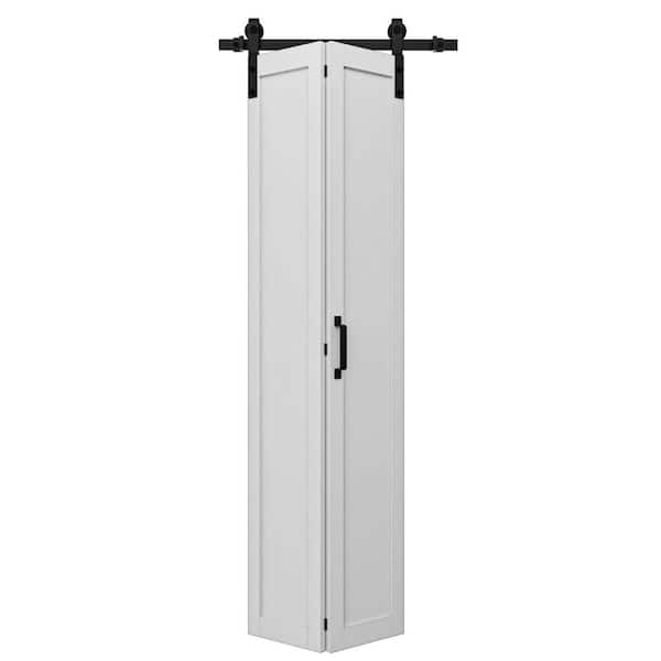 36 in. x 84 in. Paneled 1-Lite Solid Core White Finished MDF Bifold Door with Bifold Barn Door Hardware Included