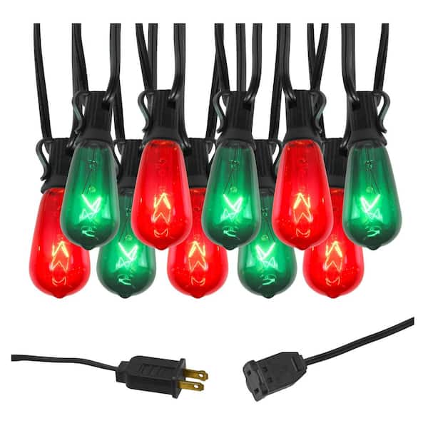 LUMABASE Electric String Lights with 10 Red and Green Edison Lights