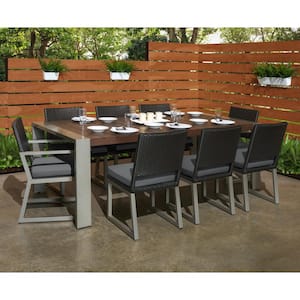 Milo Espresso 9-Piece Wicker Outdoor Dining Set with Sunbrella Charcoal Grey Cushions